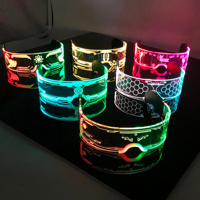 Модни светещи декоративни очила Декорация с неонова светлина LED слънчеви очила за нощен клуб DJ Dance Music Rave Costume Night
