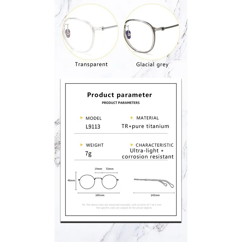 Īpaši vieglas titāna TR90 tuvredzības brilles Retro apaļas, optiskas recepšu briļļu ietvars vīriešiem un sievietēm