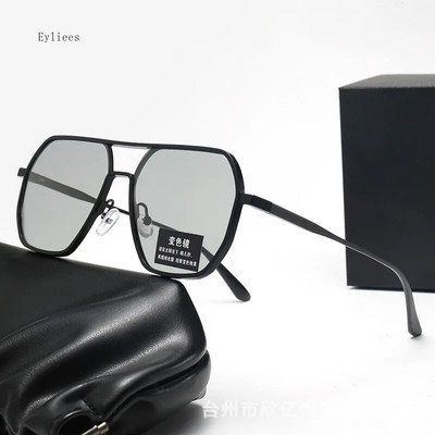2023. gada alumīnija magnija polarizētās saulesbrilles Photochromic Pilot Double Beam saulesbrilles Vīriešu braukšanas makšķerēšanai hameleonu saulesbrilles