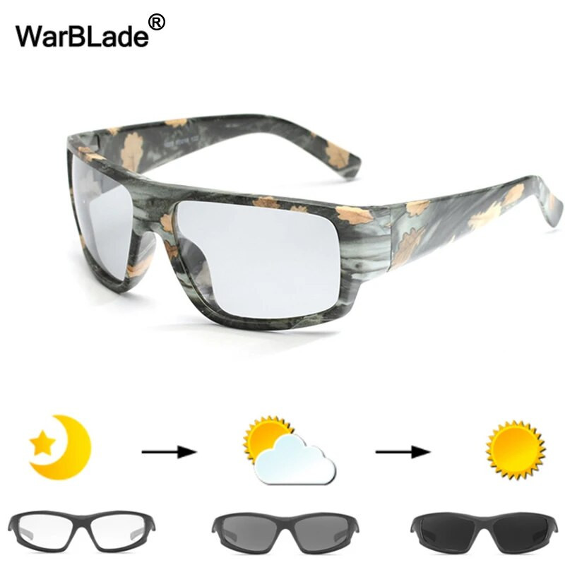 WarBLade vīriešu fotohromas saulesbrilles polarizētas saulesbrilles HD braukšanas brilles hameleonu brilles UV400 dienas nakts braukšanas brilles
