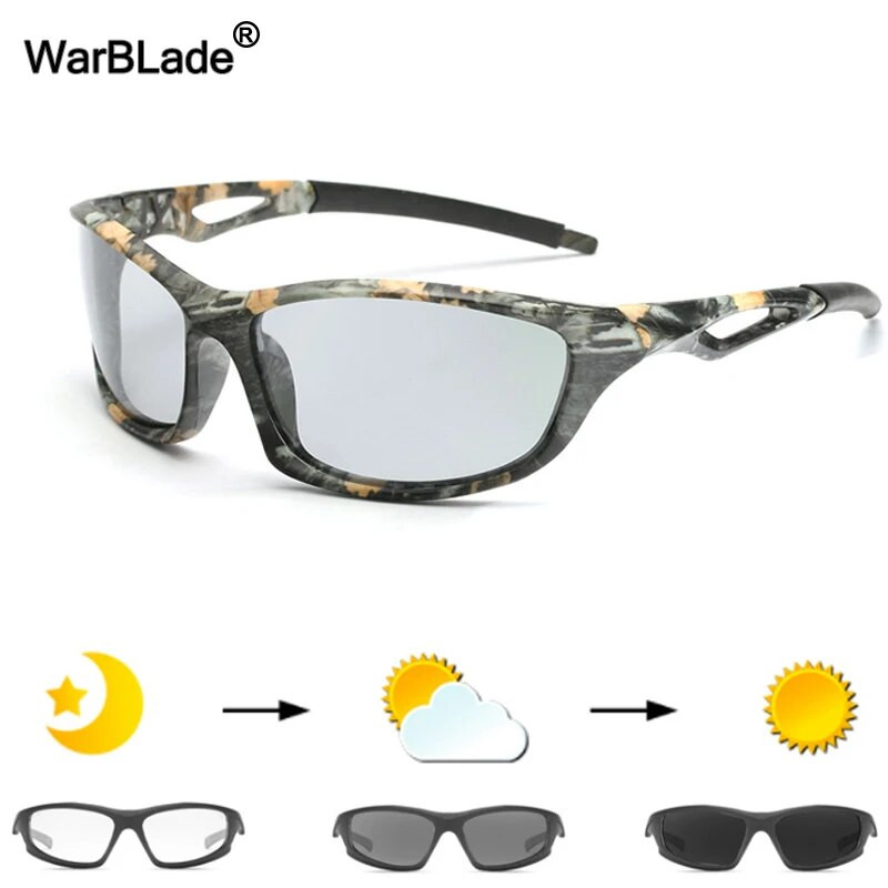 WarBLade vīriešu fotohromas saulesbrilles polarizētas saulesbrilles HD braukšanas brilles hameleonu brilles UV400 dienas nakts braukšanas brilles