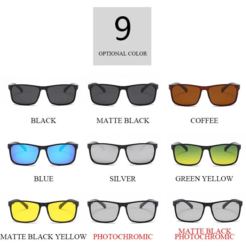 Vintage taisnstūra polarizētas saulesbrilles vīriešiem fotohromas nakts redzamības polāras saulesbrilles braukšanai kvadrātā UV400 pretatspīduma brilles