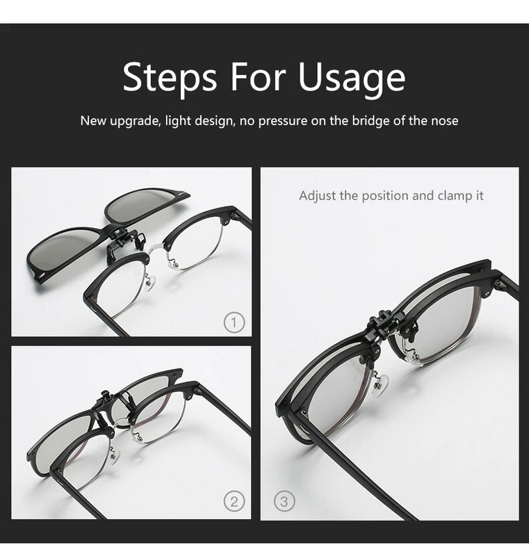 Jauns TR90 polarizēts uzvelkamais klipsis saulesbrillēm vīriešiem sievietēm fotohromas saulesbrilles nakts redzamības pret atspīdumu braukšanas makšķerēšanas brilles