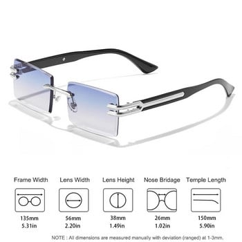 2023 Нови ретро слънчеви очила без рамки за мъже, жени Луксозни пънк правоъгълни слънчеви очила без рамки Малки квадратни нюанси UV400