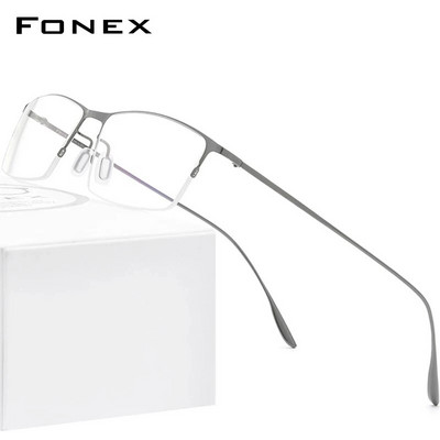 Рамки за очила FONEX от титаниева сплав Мъжки квадратни рамки за очила с рецепта за късогледство Оптични мъжки корейски очила 8101