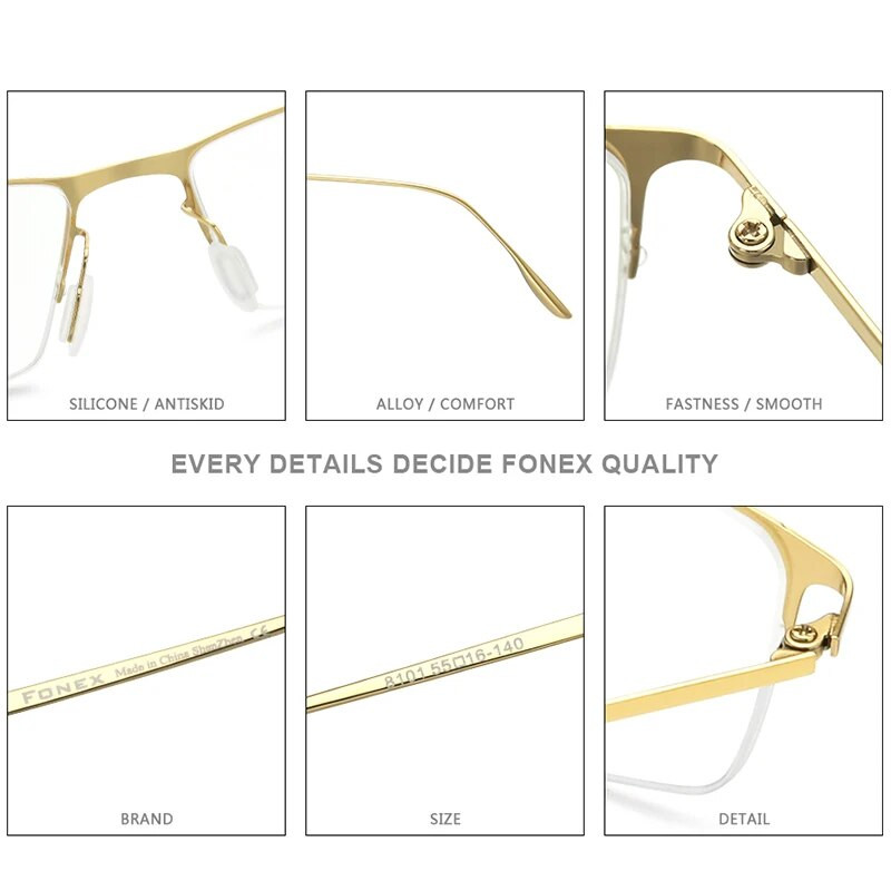 Σκελετός γυαλιών από κράμα τιτανίου FONEX ανδρικό τετράγωνο μυωπία Συνταγογραφούμενα γυαλιά γυαλιά Σκελετοί Half Rim Optical Ανδρικά Κορεατικά Γυαλιά 8101