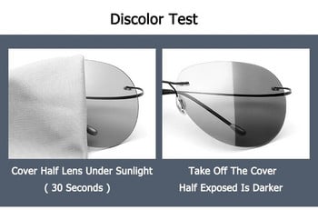 Мъжки слънчеви очила с ултралеки титаниеви поляризирани фотохромни лещи без рамка Авиационен стил Дизайн на марката Очила за нощно виждане