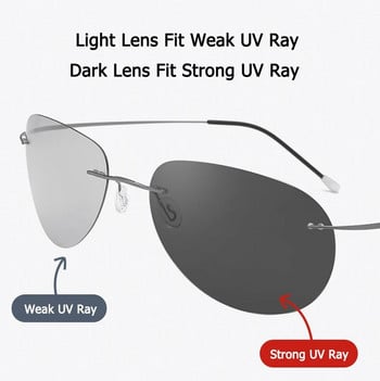 Мъжки слънчеви очила с ултралеки титаниеви поляризирани фотохромни лещи без рамка Авиационен стил Дизайн на марката Очила за нощно виждане