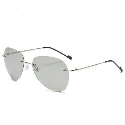 Vīriešu īpaši vieglas titāna polarizētas fotohroma lēcas saulesbrilles bez malām aviācijas stila zīmola dizaina nakts redzamības brilles