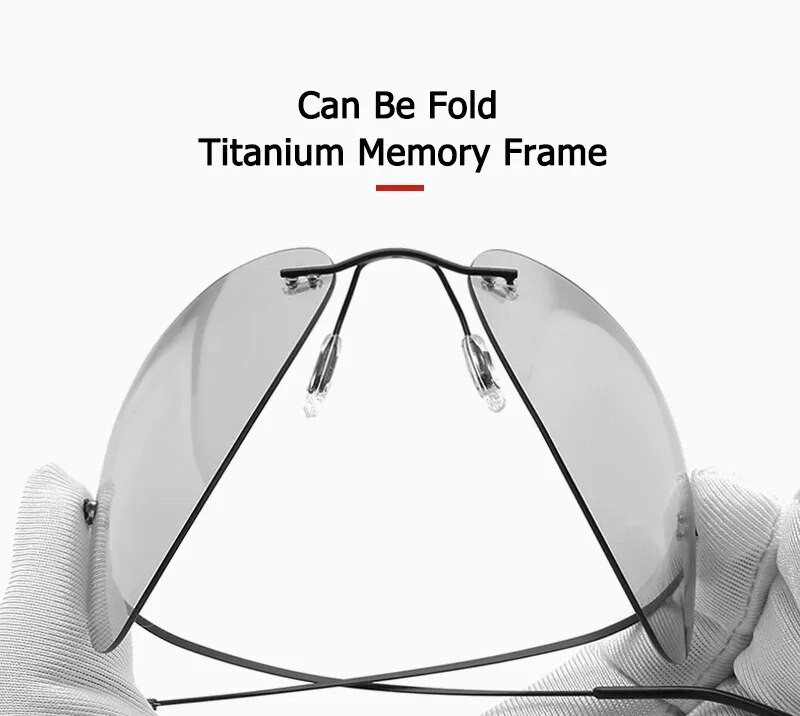 Vīriešu īpaši vieglas titāna polarizētas fotohroma lēcas saulesbrilles bez malām aviācijas stila zīmola dizaina nakts redzamības brilles