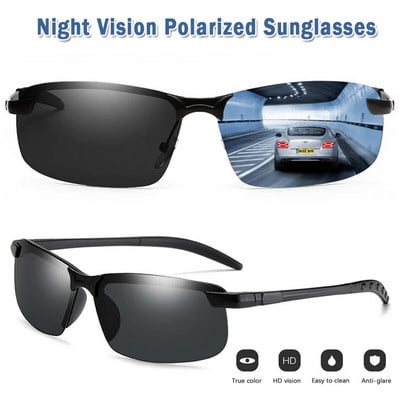 Очила за нощно виждане Очила за шофиране против отблясъци Мъжки поляризирани слънчеви очила с половин рамка Водач Външни UV400 дневни и нощни очила