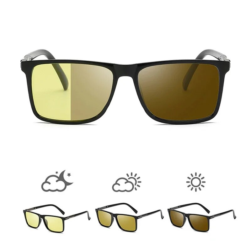 Mainīt krāsu pelēks rāmis fotohromas polarizētas saulesbrilles vīriešu kvadrātveida klasiskās hameleona brilles pārejas lēcas brilles