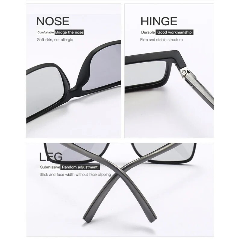 Mainīt krāsu pelēks rāmis fotohromas polarizētas saulesbrilles vīriešu kvadrātveida klasiskās hameleona brilles pārejas lēcas brilles