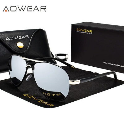 AOWEAR Мъжки авиационни слънчеви очила Мъжки слънчеви очила с поляризирано огледало за мъже HD Driving Polaroid Sun Glasses lunettes de soleil homme