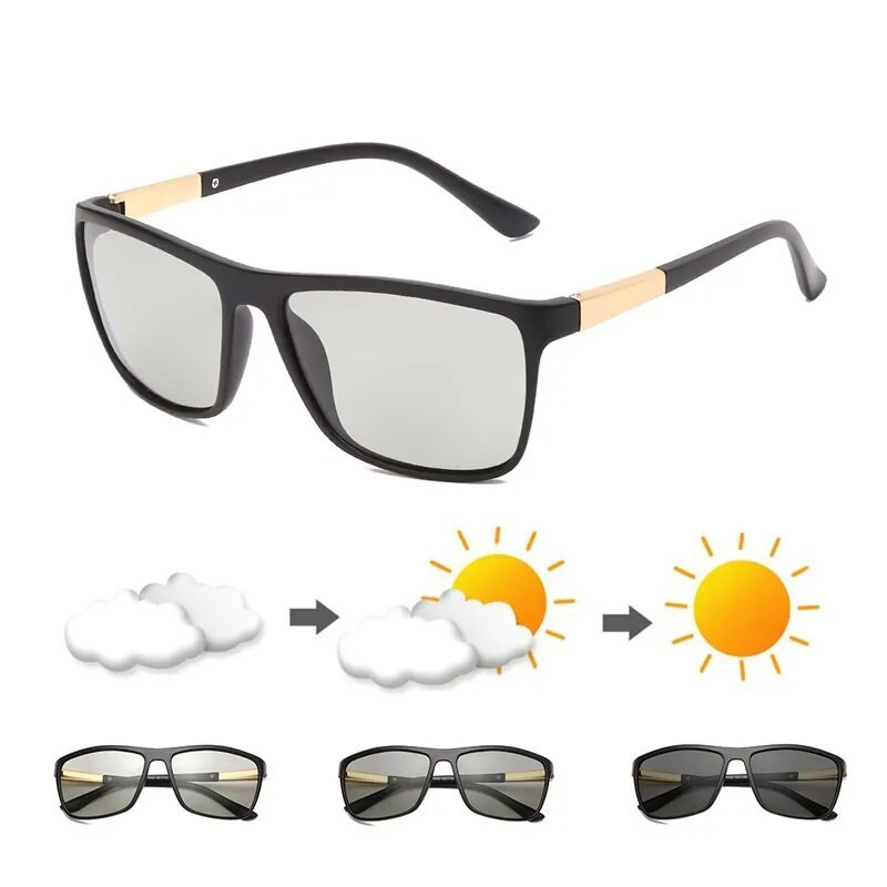 Square Photochromic Chameleon Polarized Päikeseprillid Unisex Mehed Naiste Bränd Disainer Sõidu päikeseprillid UV400 Polaroid päikeseprillid