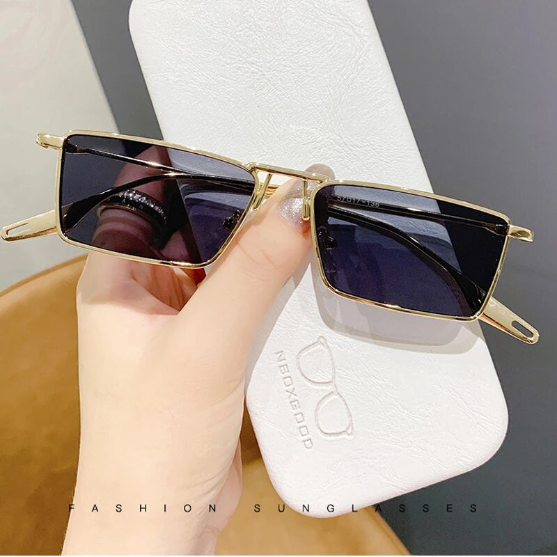 CATERSIDE Maži stačiakampiai akiniai nuo saulės Vyrai Moteriški Klasikiniai Auksiniai Juodi Objektyvai Metaliniai Kvadratiniai Vintage Frame Sportiniai Akiniai Dropship Akiniai UV400