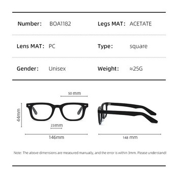 Νέα Acetate γυαλιά τετράγωνα γυαλιά πλήρους σκελετού Ανδρικά γυαλιά Γυναικεία Απλά ματ γυαλιά μόδας Οπτικά συνταγογραφούμενα γυαλιά BOA1182