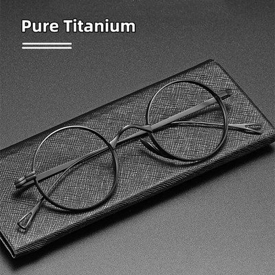 Висококачествена рамка за очила от чист титан Мъжки ретро кръгли очила с марков дизайн Мъжки оптични диоптрични рамки за очила