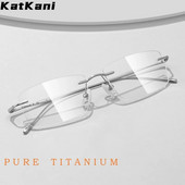 KatKani Ochelari de ochi de lux ultra-ușori de modă noi, flexibili, confortabili, fără rame, din titan pur, retro, ochelari fără montură pentru bărbați 632
