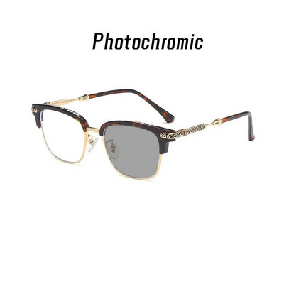 Модни метални крака, висококачествена дизайнерска декорация на марката, фотохромни очила, ретро квадратна рамка за мъжки очила с рецепта