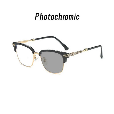Модни метални крака, висококачествена дизайнерска декорация на марката, фотохромни очила, ретро квадратна рамка за мъжки очила с рецепта