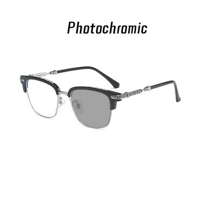 Модни метални крака, висококачествена дизайнерска декорация на марката, фотохромни очила, ретро квадратна рамка за мъжки очила с рецепта