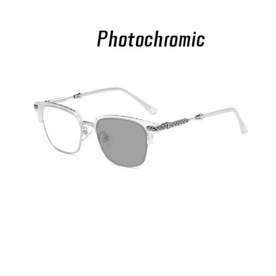 Модни метални крака, висококачествена дизайнерска декорация на марката, фотохромни очила, ретро квадратна рамка за мъжки очила с рецепта