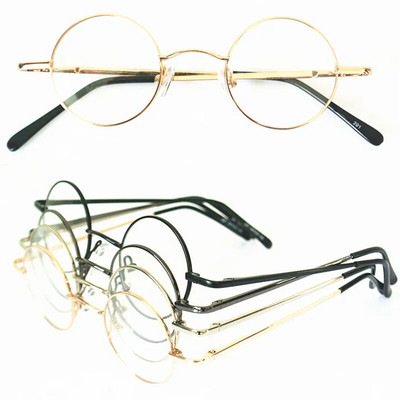60s Vintage 38mm малки кръгли рамки за очила Пружинни панти късогледство Rx способни очила Очила идват с прозрачни стъкла