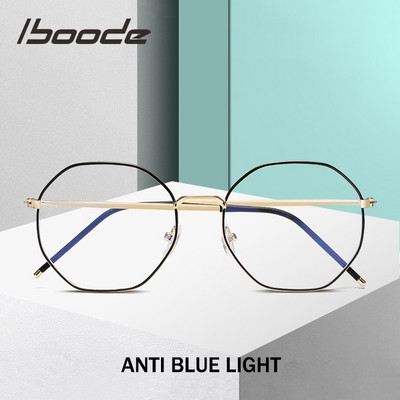 iboode Polygon Metal Eyewear Frames Men Women Vintage Retro Optical Eye Glasses Anti Blue Light Прозрачни рамки за очила