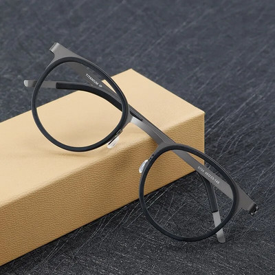 Jaunas modes retro apaļas brilles, īpaši vieglas, tīra titāna neilona luksusa vīriešu brilles, optiskās recepšu briļļu rāmis 9704