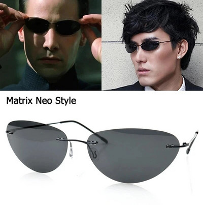 new Fashion Cool The Matrix Neo Style rimless Polarized Sunglasses women men 2023 Ultralight Driving shades y2k steampun oculos