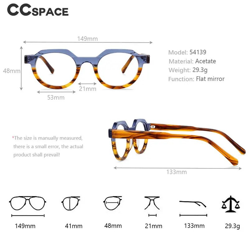 54139 Retro acetāta optisko brilles rāmji vīriešiem sievietēm divu krāsu savienojuma modes brilles