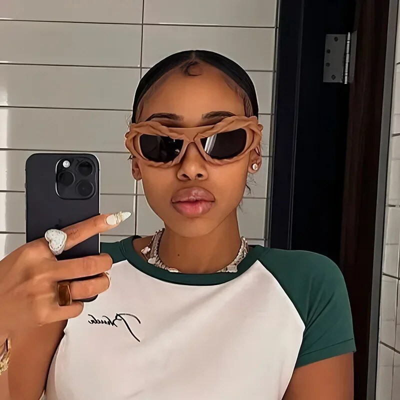 Steampunk Y2K Twisted Saulesbrilles Vīriešiem Sieviešu Luksusa Zīmols Moderns Hip Hop Punk Saulesbrilles Vīriešu Retro Toņi Gafas De Sol UV400