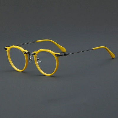 57028 Rame de ochelari optice din acetat de epocă, rame pentru ochelari de modă rotunde, din metal, pentru bărbați, ochelari transparente
