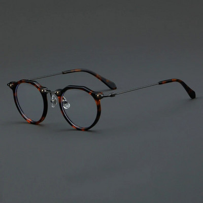 57028 Rame de ochelari optice din acetat de epocă, rame pentru ochelari de modă rotunde, din metal, pentru bărbați, ochelari transparente