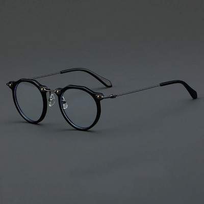 57028 Rame de ochelari optice din acetat de epocă, rame pentru ochelari de modă rotunde, din metal, pentru bărbați, ochelari transparente