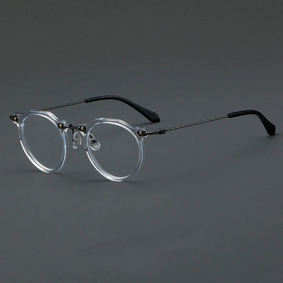 57028 Rame de ochelari optice din acetat de epocă, rame pentru ochelari de modă rotunde, din metal, pentru bărbați, ochelari transparente