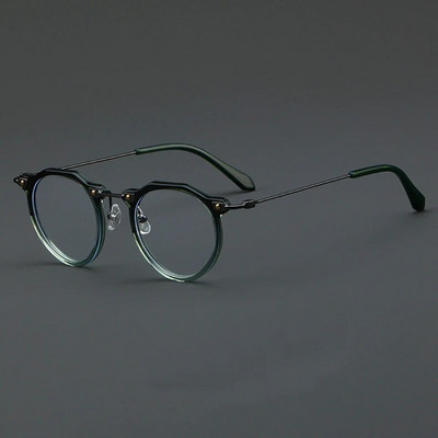 57028 Rame de ochelari optice din acetat de epocă, rame pentru ochelari de modă rotunde, din metal, pentru bărbați, ochelari transparente