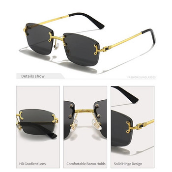 CATERSIDE Пънк малки правоъгълни слънчеви очила Мъже Жени Луксозни дизайнерски безрамкови градиентни лещи Метални слънчеви очила за мъже 2022 UV400