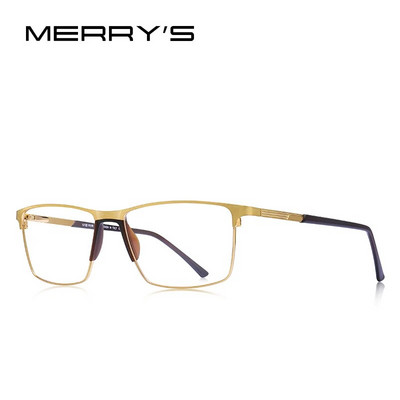 MERRYS DESIGN Vīriešu titāna sakausējuma briļļu ietvars biznesa stils vīriešu kvadrātveida īpaši viegla acu tuvredzība Recepšu brilles S2170