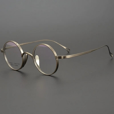 Ochelari de vedere cu cadru rotund retro pentru bărbați, lucrați manual în Japonia, din titan pur, ochelari cu prescripție optică de grad înalt Ochelari pentru miopie pentru femei