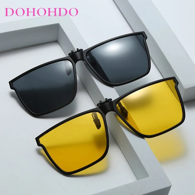 Photochromic Polarized Flip Up Clip On Sunglasses Men Women Sun Glasses Color Anti Glare Lens Night Vision Square Glasses UV400