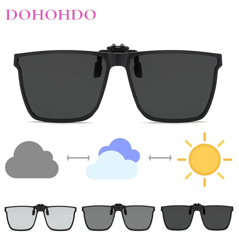 Fotohromisks polarizēts uzvelkamais klips uz saulesbrillēm vīriešu sieviešu saulesbrilles Krāsa pret atspīdumu lēca nakts redzamības kvadrātveida brilles UV400