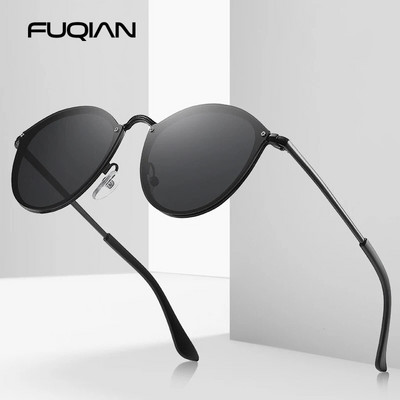 FUQIAN Classic στρογγυλά γυαλιά ηλίου Ανδρικά γυαλιά ηλίου μόδας Cat Eye Γυναικεία γυαλιά ηλίου Vintage μεταλλικά ανδρικά γυαλιά ηλίου οδήγησης Μαύρα γυαλιά UV400