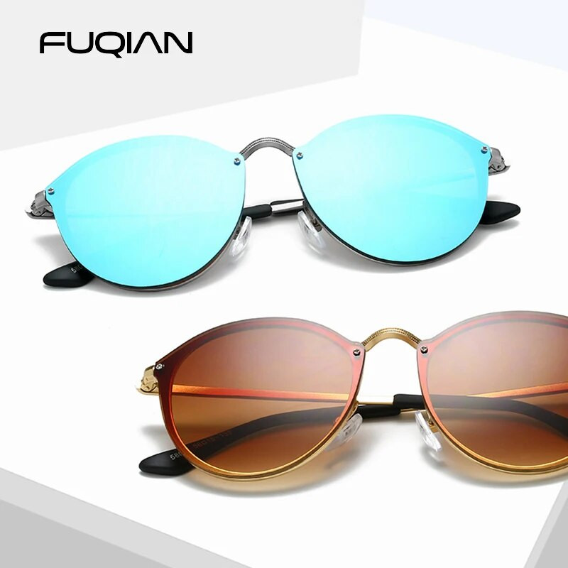 FUQIAN klasiskas apaļas saulesbrilles vīriešiem modes kaķu acs sievietēm saulesbrilles vintage metāla braukšanas vīriešu saulesbrilles melnas brilles UV400