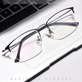 YIMARUILI Ochelari de ochelari de modă retro, ultrauşoare, de afaceri, cu jumătate de cadru, din titan pur, miopie, hipermetropie, ochelari optici, cadru bărbaţi 8017JX