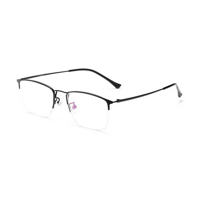 YIMARUILI Ochelari de ochelari de modă retro, ultrauşoare, de afaceri, cu jumătate de cadru, din titan pur, miopie, hipermetropie, ochelari optici, cadru bărbaţi 8017JX