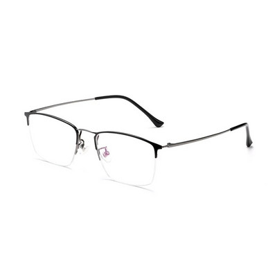 YIMARUILI Ochelari de ochelari de modă retro, ultrauşoare, de afaceri, cu jumătate de cadru, din titan pur, miopie, hipermetropie, ochelari optici, cadru bărbaţi 8017JX
