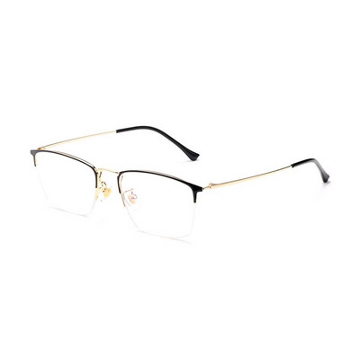 YIMARUILI Ochelari de ochelari de modă retro, ultrauşoare, de afaceri, cu jumătate de cadru, din titan pur, miopie, hipermetropie, ochelari optici, cadru bărbaţi 8017JX