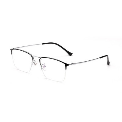 YIMARUILI Ochelari de ochelari de modă retro, ultrauşoare, de afaceri, cu jumătate de cadru, din titan pur, miopie, hipermetropie, ochelari optici, cadru bărbaţi 8017JX